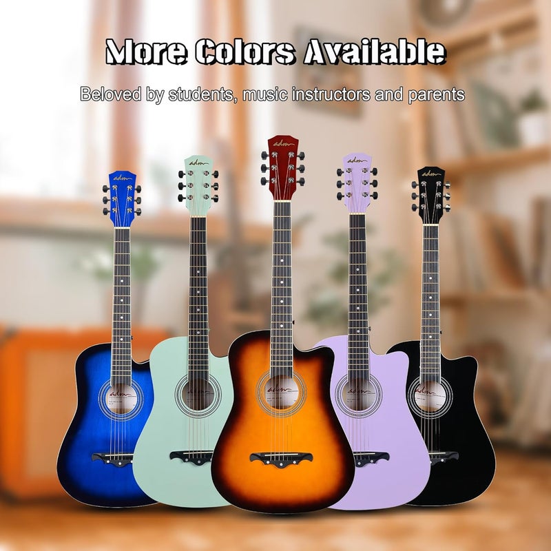 ADM 38" Inch Acoustic Guitar Bundle for Beginners Adults with Online Lesson, Cutaway Wood Acustica Guitarra Starter Set Package with Gig Bag, Strap, Steel Strings, Picks, Capos, Stand, Black 1 - Image 5